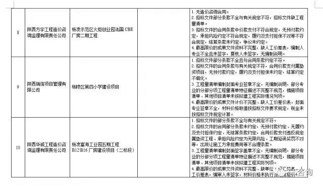 工程造價咨詢、招標代理企業(yè)問題列表