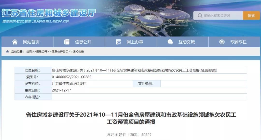 江蘇：通報1232個項目列入全省10-11月份預警項目！務必于2022年1月10日前整改到位！